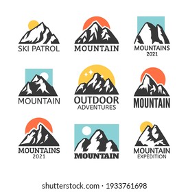 Hand Drawn Mountain Isolated. Vector Illustration Ski Resort Logo. Drawing Camping Element Winter Landscape