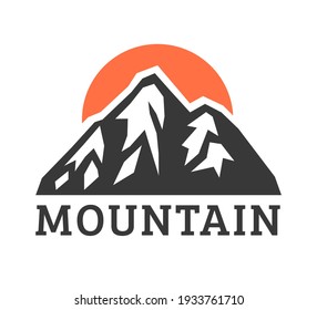 Hand Drawn Mountain Isolated. Vector Illustration Ski Resort Logo. Drawing Camping Element Winter Landscape