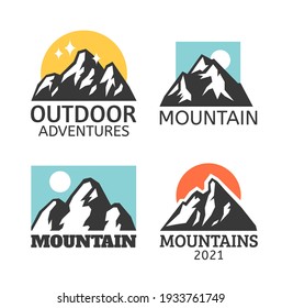 Hand Drawn Mountain Isolated. Vector Illustration Ski Resort Logo. Drawing Camping Element Winter Landscape