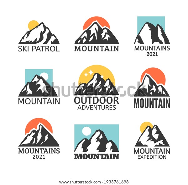 Hand Drawn\
Mountain Isolated. Vector Illustration Ski Resort Logo. Drawing\
Camping Element Winter\
Landscape