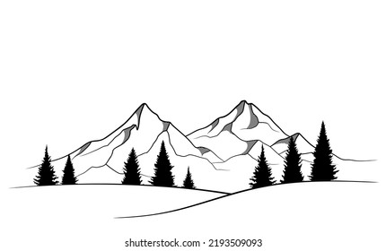 Hand drawn of mountain landscape.