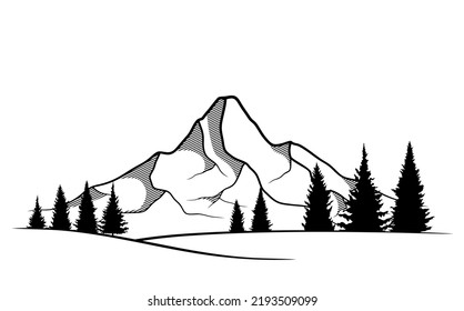 Hand drawn of mountain landscape.