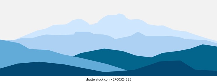 Hand drawn mountain landscape abstract background. Minimalist Layered Blue Mountain Landscape. Flat Design. Vector illustration for wall art print, winter banner