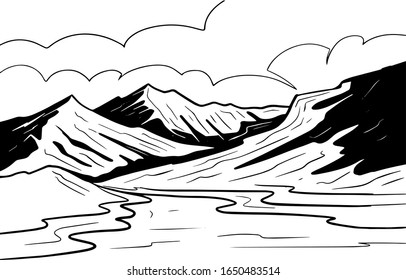 hand drawn mountain landscape vector illustration