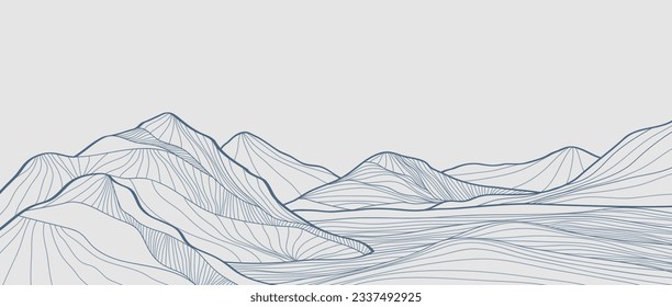 Ilustración artística de la línea de montaña dibujada a mano. Resumen de paisajes estéticos contemporáneos de montaña. uso para arte impreso, afiche, portada, banner