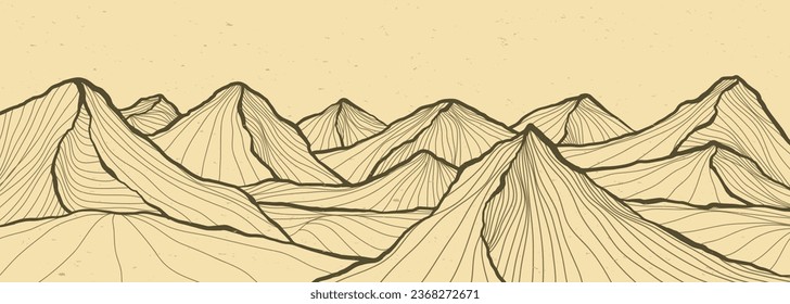 Ilustración artística de la línea de montaña dibujada a mano. Resumen de paisajes estéticos contemporáneos de montaña. uso para arte impreso, afiche, portada, banner