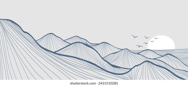 Hand drawn Mountain line arts illustration. Abstract mountain contemporary aesthetic backgrounds landscapes. use for print art, poster, cover, banner