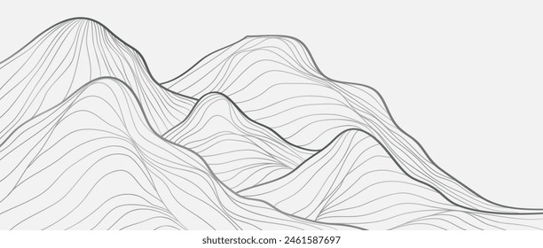 Hand drawn Mountain line arts illustration. Minimalist landscape background design for wallpaper, print art, poster, cover, banner