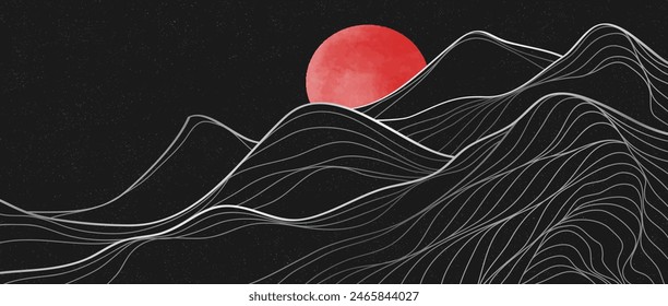 Hand drawn Mountain line arts illustration. Abstract mountain contemporary aesthetic backgrounds landscapes. use for wallpaper, print art, poster, cover and banner