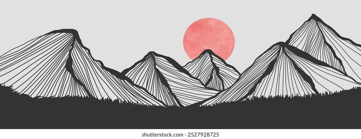 Hand drawn Mountain line arts illustration. Abstract mountain contemporary aesthetic backgrounds landscapes. use for print art, poster, cover, banner