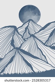 Dibujado a mano ilustración de artes de línea de montaña. Paisajes Abstractas de los fondos de la estética contemporánea de la montaña. Uso para el arte de la impresión, cartel, cubierta, Anuncio