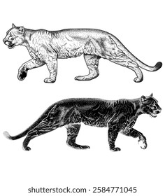 Hand drawn mountain lion walking