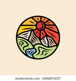 Hand Drawn Mountain Logo Design illustration vector Emblem