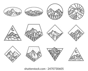 Hand Drawn Mountain Logo No Color Set