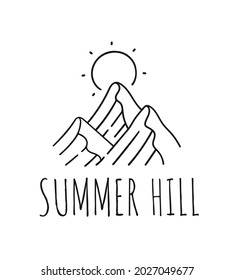 Hand drawn Mountain Logo set. Ski Resort vector icon, doodle element. Great Outdoor symbol isolated, travel label