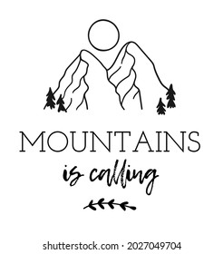 Hand drawn Mountain Logo set. Ski Resort vector icon, doodle element. Great Outdoor symbol isolated, travel label