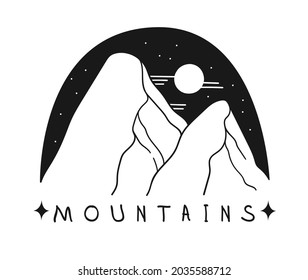 Juego de logotipos de montaña dibujado a mano. Icono vectorial de la estación de esquí, elemento doodle. Gran Símbolo al aire libre aislado, etiqueta de viaje