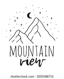 Hand drawn Mountain Logo set. Ski Resort vector icon, doodle element. Great Outdoor symbol isolated, travel label