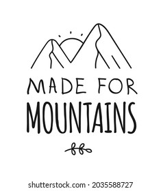 Hand drawn Mountain Logo set. Ski Resort vector icon, doodle element. Great Outdoor symbol isolated, travel label