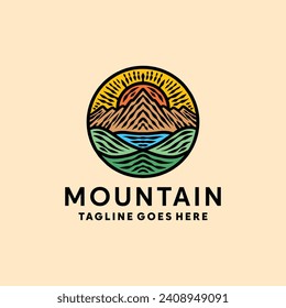 Hand Drawn Mountain Logo Symbol Design illustration vector Icon Emblem