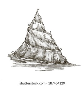 Hand drawn mountain. Mountain peak. serpentine road. Vector. EPS 10.