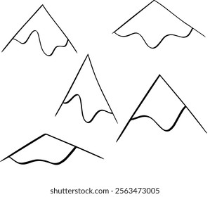 Hand Drawn mountain peaks with snow vector illustration set, landscape nature silhouette, engraving style,  vector illustration.