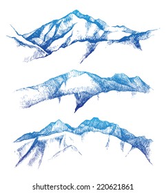 hand drawn mountain range set