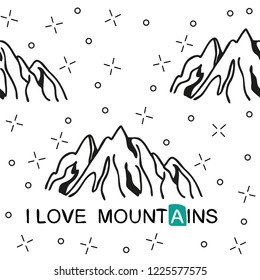 Hand drawn mountain seamless pattern. Landscape pattern. Vector illustration - I love mountains print