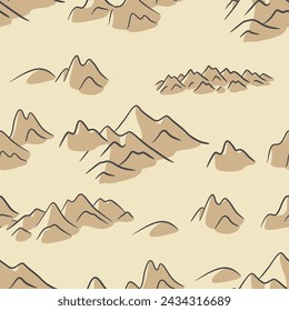 Dibujado a mano de la montaña sin patrón. Patrón horizontal. Ilustración de vector