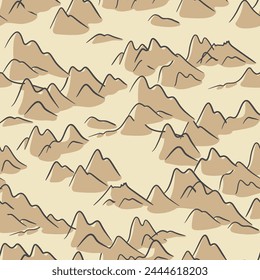 Hand drawn mountain seamless pattern. Landscape pattern. Vector illustration. Map of the area. Sand dunes top view svg