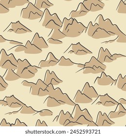 Hand drawn mountain seamless pattern. Landscape pattern. Vector illustration. Hills or sand dunes top view