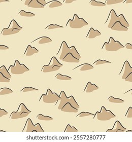 Hand drawn mountain seamless pattern. Landscape pattern vector. Map of the area. Hills or sand dunes top view