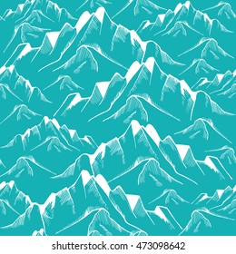 Hand drawn mountain seamless pattern. Landscape pattern. Vector illustration