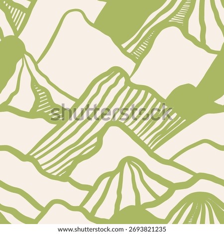 Hand drawn mountain seamless pattern. Japanese background with line wave pattern. Landscape pattern.