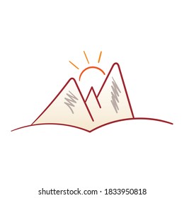 hand drawn mountain and sun concept on white background
