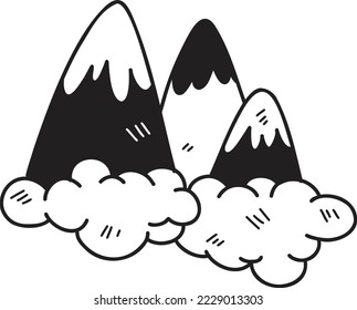 Hand Drawn mountains and clouds illustration isolated on background