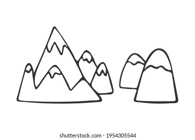 Hand drawn mountains icon isolated on white background. A symbol of strength and power in Christianity and religion. Vector illustration