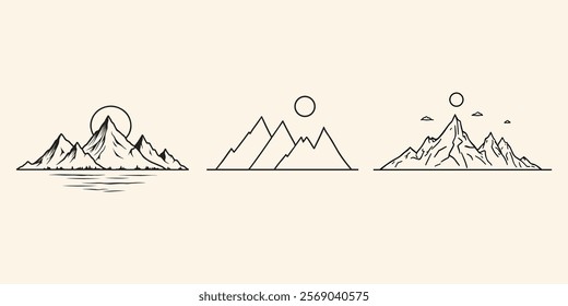 Hand Drawn Mountains Icon Set  Vector Illustration