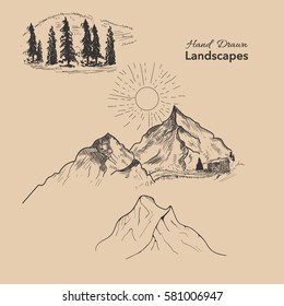 Hand Drawn Mountains Illustration