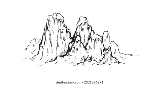 Hand drawn mountains illustration, mountain design, peak design, tattoo, everest, mountains background