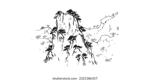 Hand drawn mountains illustration, mountain design, peak design, tattoo, everest, mountains background