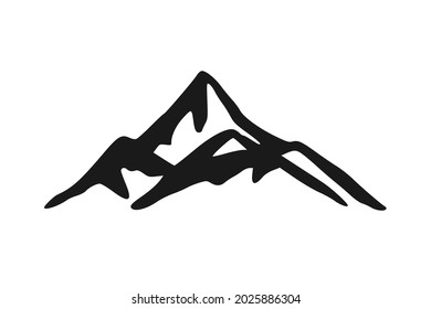 Hand Drawn Mountains Isolated. Vector Illustration Ski Resort Logo. Drawing Camping Element Winter Landscape