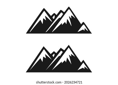Hand Drawn Mountains Isolated. Vector Illustration Ski Resort Logo. Drawing Camping Element Winter Landscape