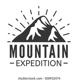 Hand drawn Mountains Logo set. Ski Resort vector icons with mountain silhouette. Ride and Snowboarding vintage badges, retro travel labels