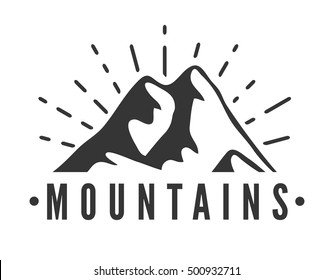 Hand drawn Mountains Logo set. Ski Resort vector icons with mountain silhouette. Ride and Snowboarding vintage badges, retro travel labels