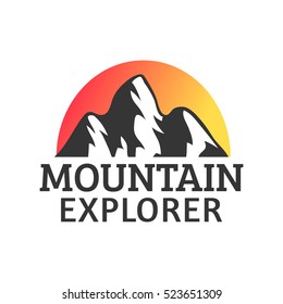 Hand drawn Mountains Logo set. Ski Resort vector icons, mountain silhouette elements. Ride and Snowboarding symbols isolated, travel labels