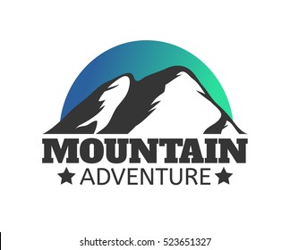 Hand drawn Mountains Logo set. Ski Resort vector icons, mountain silhouette elements. Ride and Snowboarding symbols isolated, travel labels