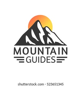 Hand drawn Mountains Logo set. Ski Resort vector icons, mountain silhouette elements. Ride and Snowboarding symbols isolated, travel labels