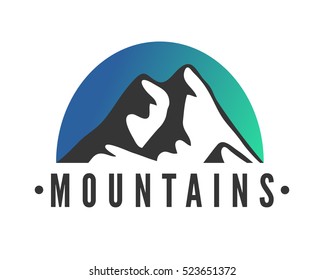 Hand drawn Mountains Logo set. Ski Resort vector icons, mountain silhouette elements. Ride and Snowboarding symbols isolated, travel labels