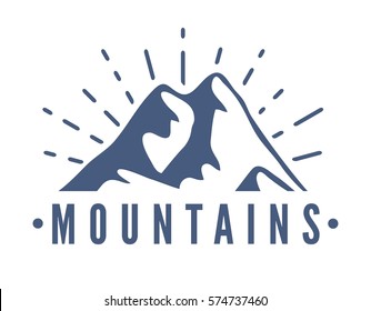 Hand drawn Mountains Logo set. Ski Resort vector icons, mountain silhouette elements. Ride and Snowboarding symbols isolated, travel labels